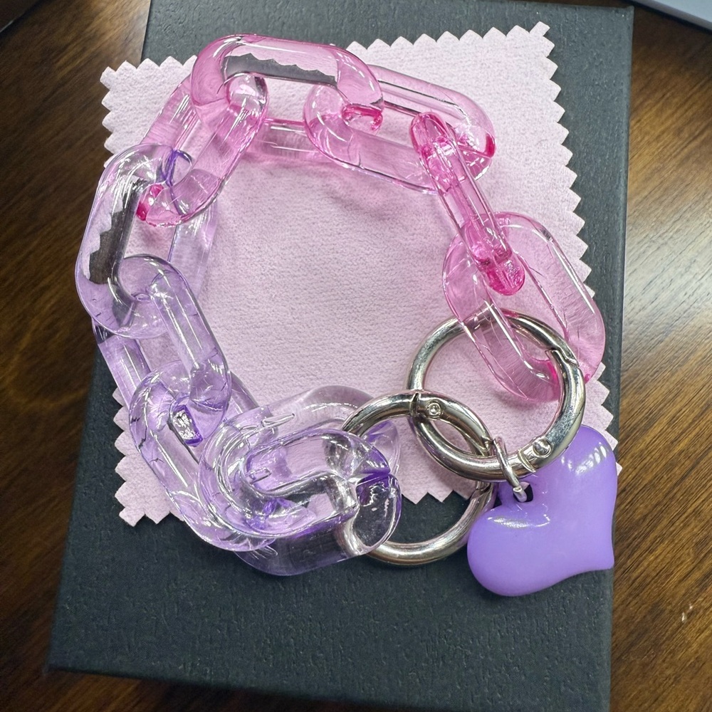 Pink and Purple Chain Bracelet with Heart Charm